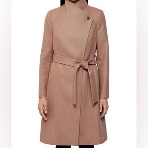 Ted Baker Aurore Camel Wool Blend Wrap Coat Size 0